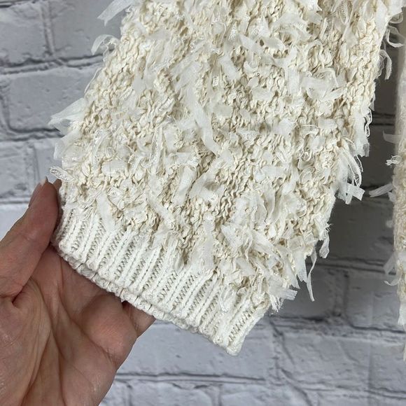 Leo & Sage Womens Cardigan Sweater Open Front Shaggy Faux Fur White M/L - Picture 3 of 9